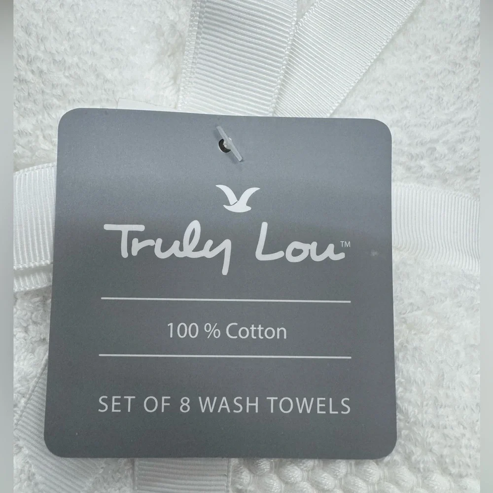 8pc TRULY LOU 100% Cotton Wash Towel Set- White